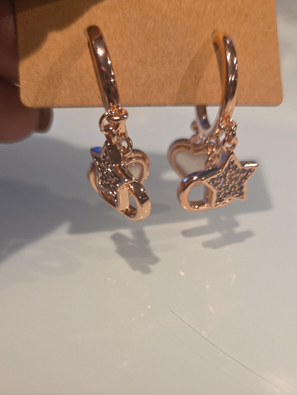 Rose Gold Star & Heart Charm Hoop Earrings - Women Jewelry